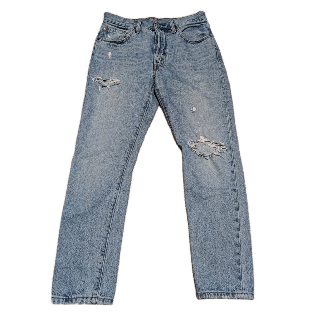 Levis Premium 501 S Womens Button Fly‎  Skinny Jeans Size 28X28 Distressed Light